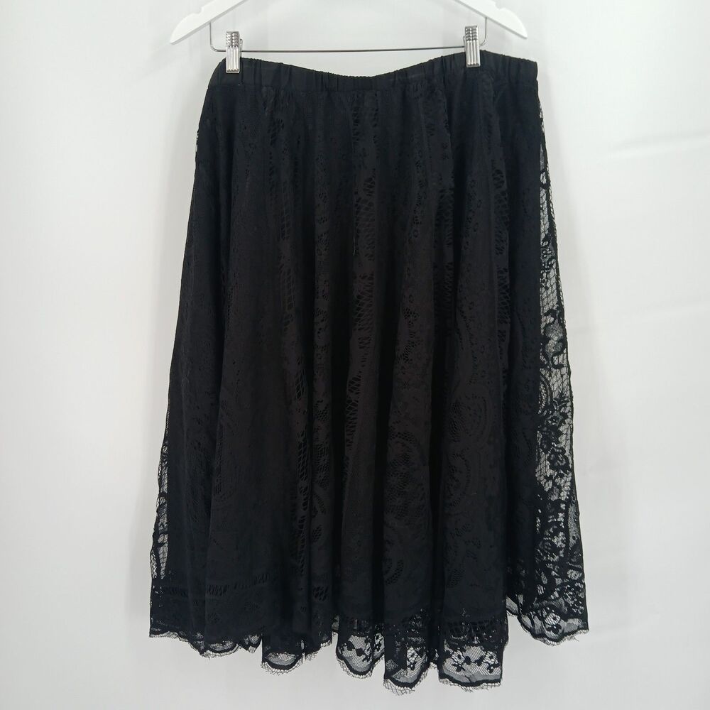 Women's Plus Size 3X Black Lace Overlay Elastic Waist Midi Circle Skirt
